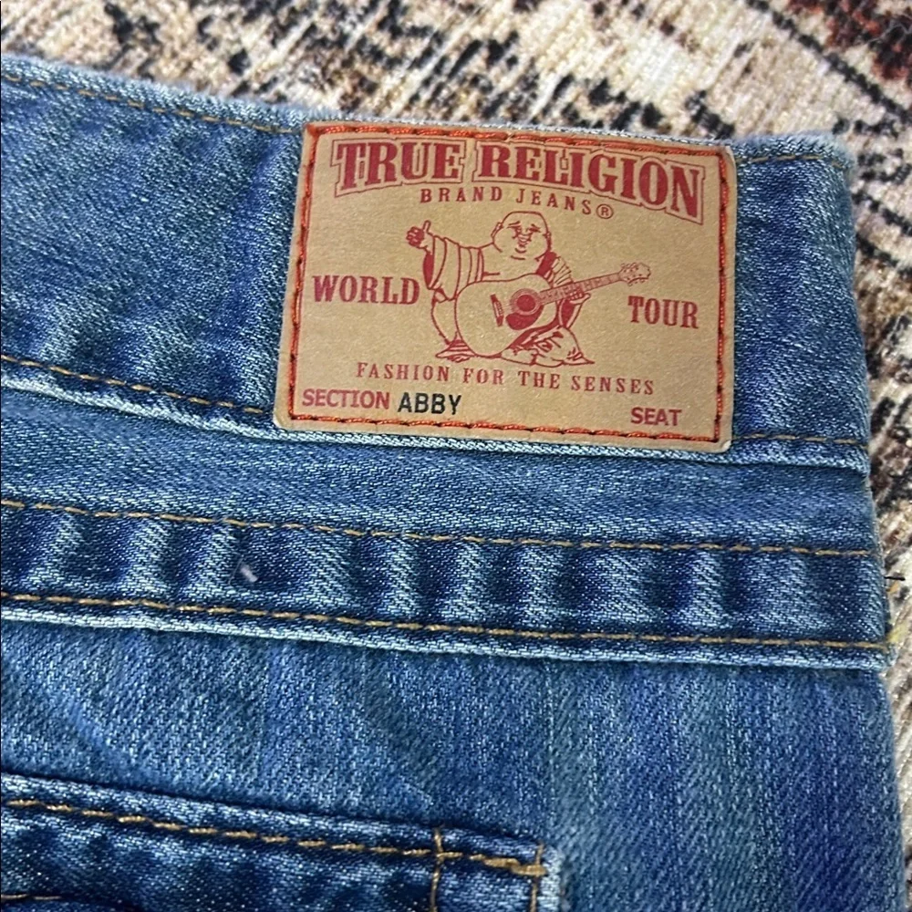 Vintage True Religion Y2K USA Made Raw Hem Blue Distressed Denim Mini Skirt | 31